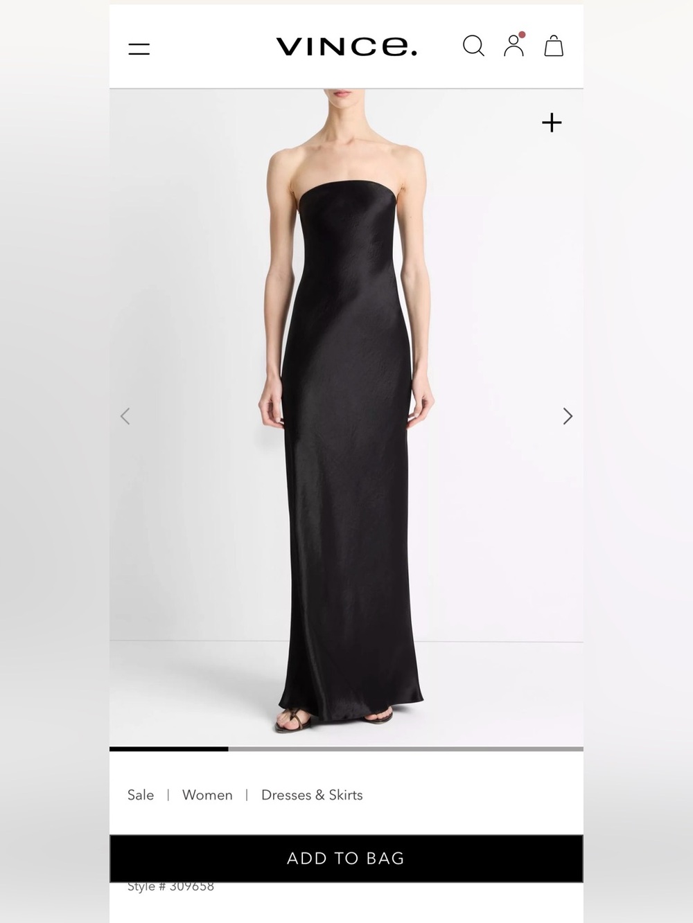 Vince Strapless Black Satin Column Gown